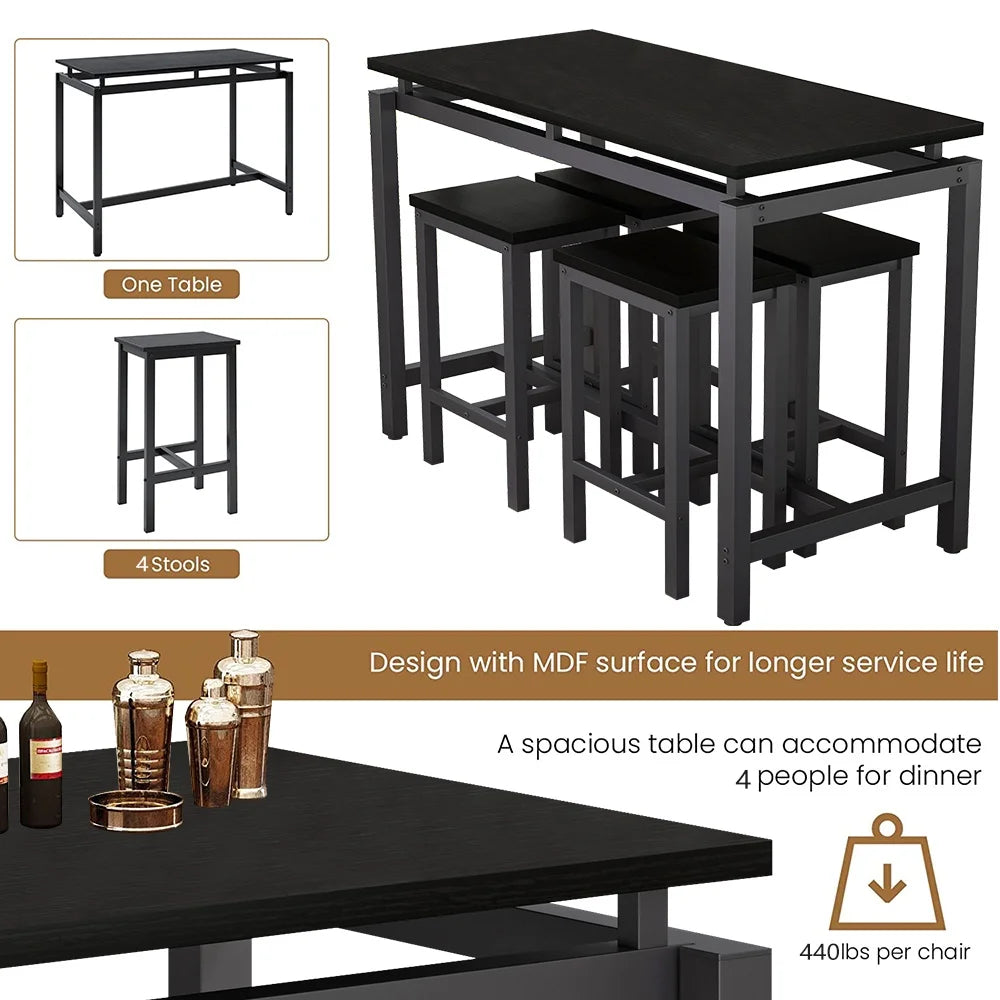 Counter Height Table Set of 5, Breakfast Bar Table and Stool Set, Minimalist Dining Table with Backless Stools, Wood Top Pub Table & Chair Set for Kitchen Apartment Bistro - Space Saving