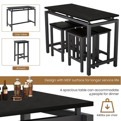 Counter Height Table Set of 5, Breakfast Bar Table and Stool Set, Minimalist Dining Table with Backless Stools, Wood Top Pub Table & Chair Set for Kitchen Apartment Bistro - Space Saving