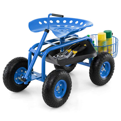Costway Garden Cart Rolling Work Seat for Planting with Extendable Handle Green