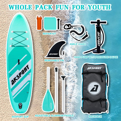 AKSPORT 10'6" Inflatable All Around Stand up Paddle Board Kit, Mint Green