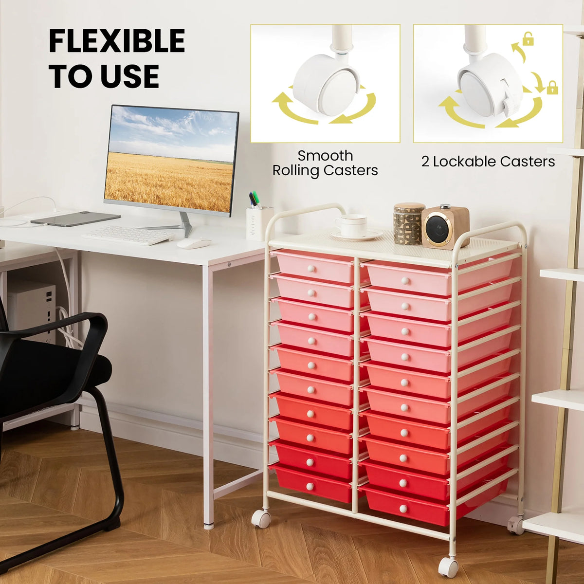 Gymax Office Rolling Cart 20 Storage Drawers Scrapbook Paper Studio Organizer Mutlicolor