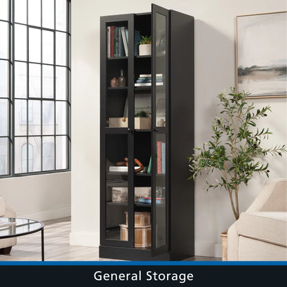Mainstays Glass Door Storage Bookcase, Black Finish