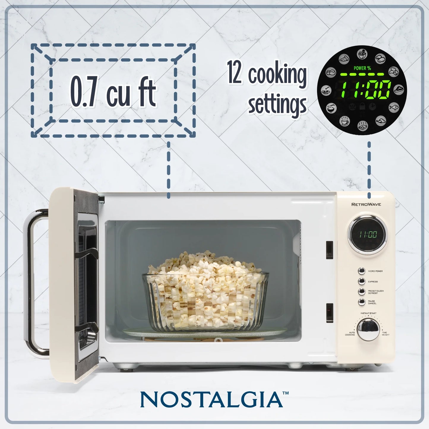 Nostalgia Retro Compact Countertop Microwave Oven - 0.7 Cu. Ft. - 700-Watts with LED Digital Display - Child Lock - Easy Clean Interior - Orange