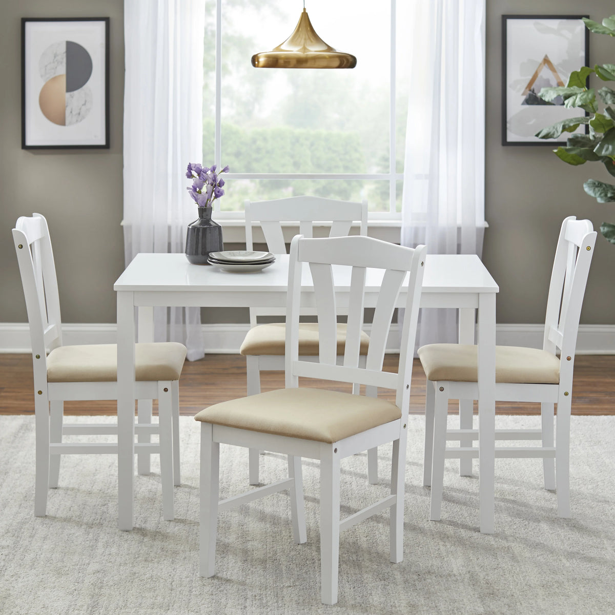 TMS Metropolitan 5-Piece Wood Farmhouse Upholsered Dining Set with Table and Chairs, Espresso