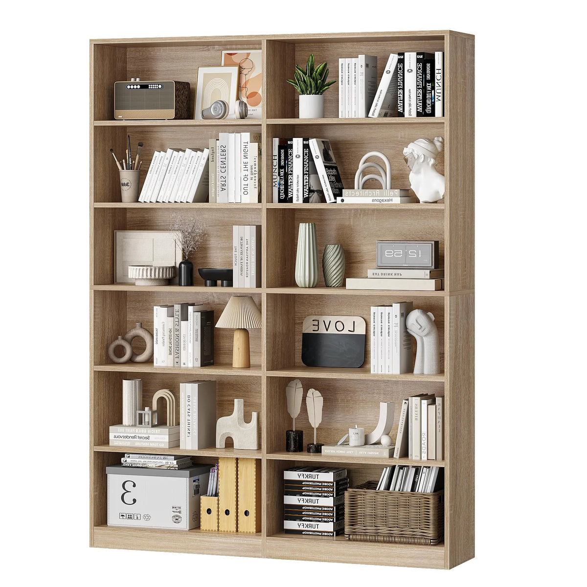 Homfa 74.3�� Double Wide 6-Tier Bookcase, Extra Large Wooden Freestanding Display Bookshelf for Home Office Living Room, White