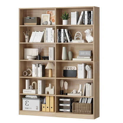Homfa 74.3�� Double Wide 6-Tier Bookcase, Extra Large Wooden Freestanding Display Bookshelf for Home Office Living Room, White