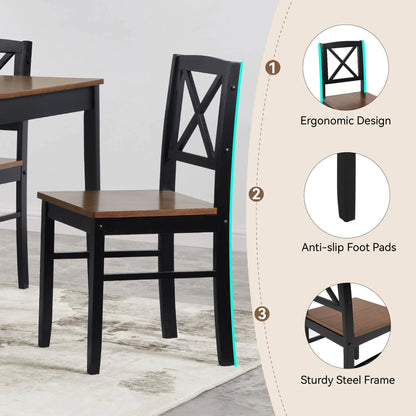 MAYEERTY Eco-Friendly Solid Wood Dining Set �?Sustainable Dining Table with Black Metal Accents for Home & Restaurant,Light Brown