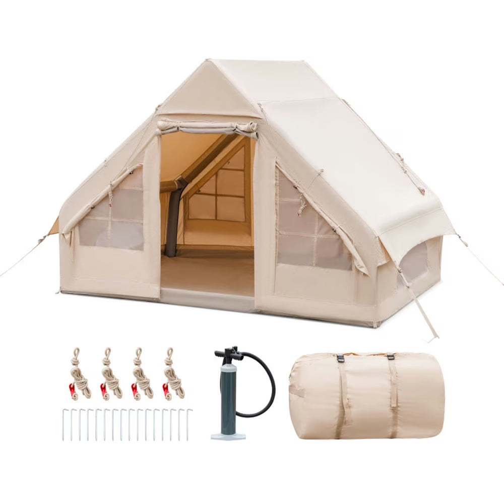 Topcobe Inflatable Camping Tent 2/4/6 People Glamping Tent for Family Camping with Pump, Instant Family Tents for Camping Hiking & Traveling, Waterproof-Beige