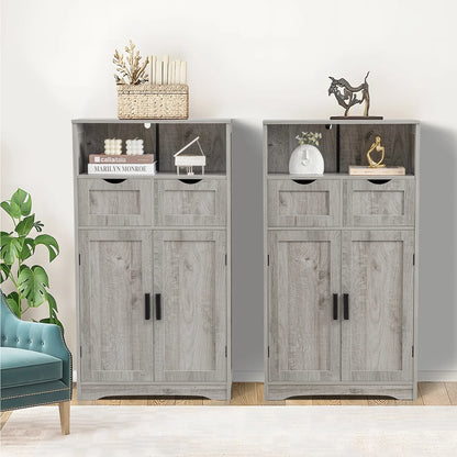 FANGSUM Rattan Storage Cabinet with 2 Drawers & 2 Shelves, Floor Cabinet for Living Room
