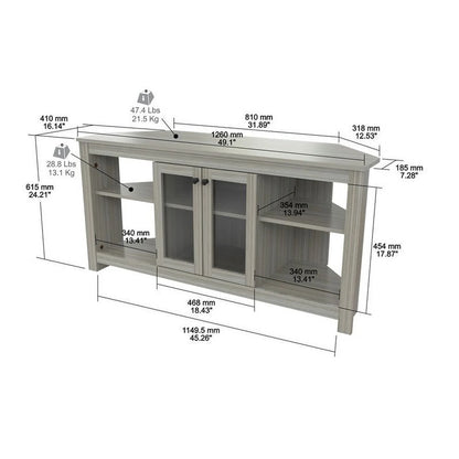 Inval Corner Laminate 60�� TV Stand with Glass Doors, White