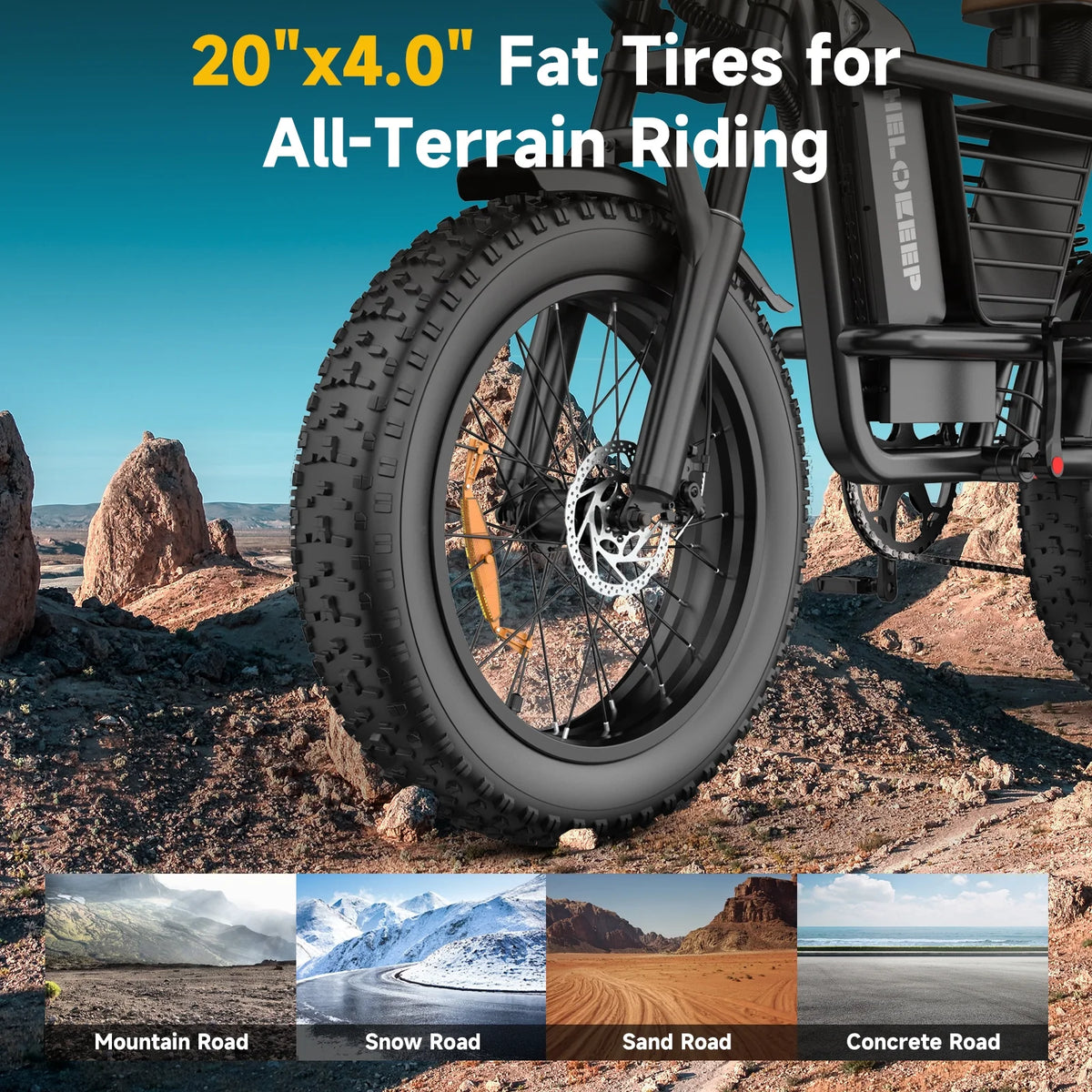 1500W Peak Electric Bike for Adults, 20" Fat Tire E-Bike, 48V 15Ah Battery, 7-Speed E-Mountain Bike with Storage Rack, UL2849