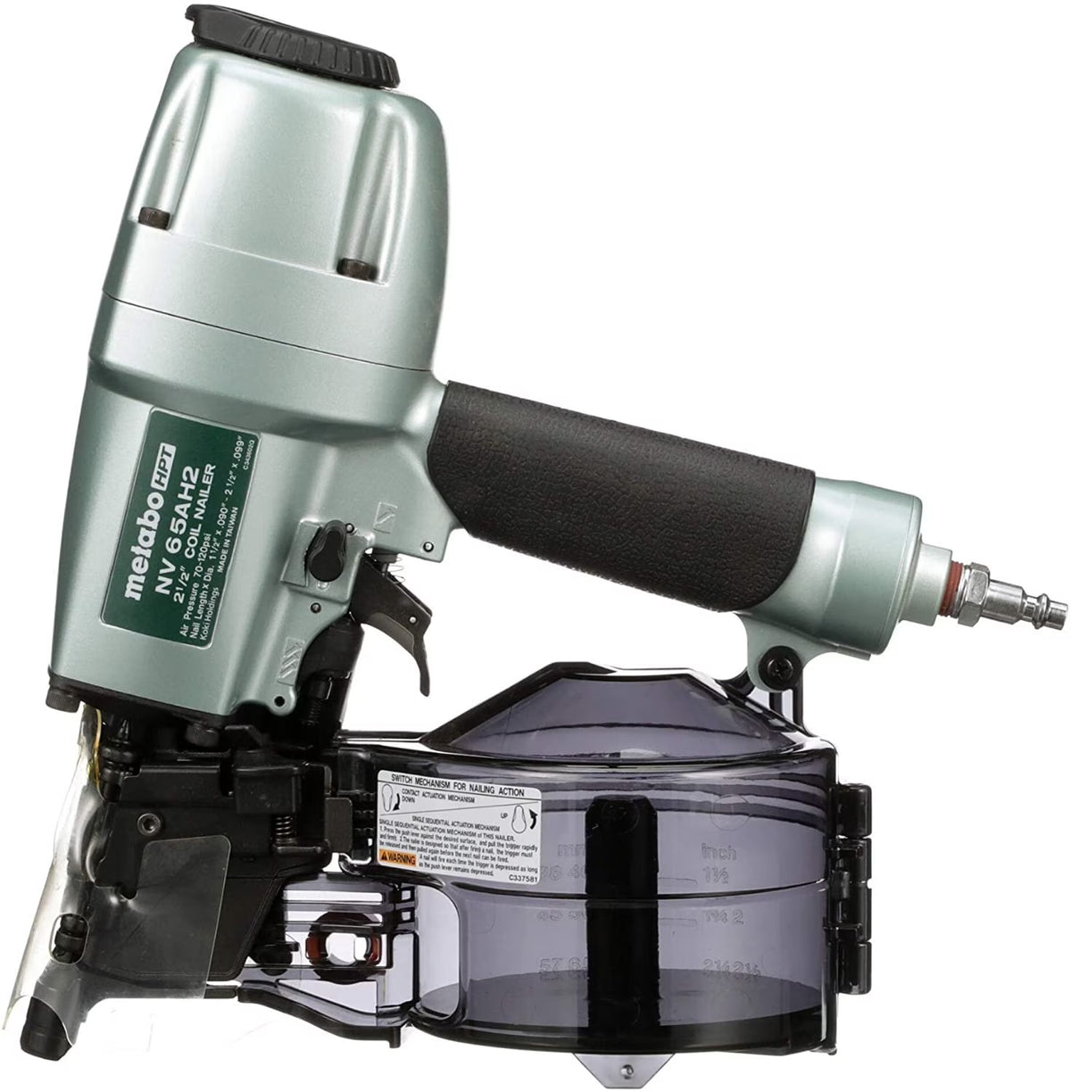 Metabo HPT Coil Siding Nailer, 1-1/2 inch to 2-1/2 inch Siding Nails, Side load, Tilt Bottom Magazine NV65AH2