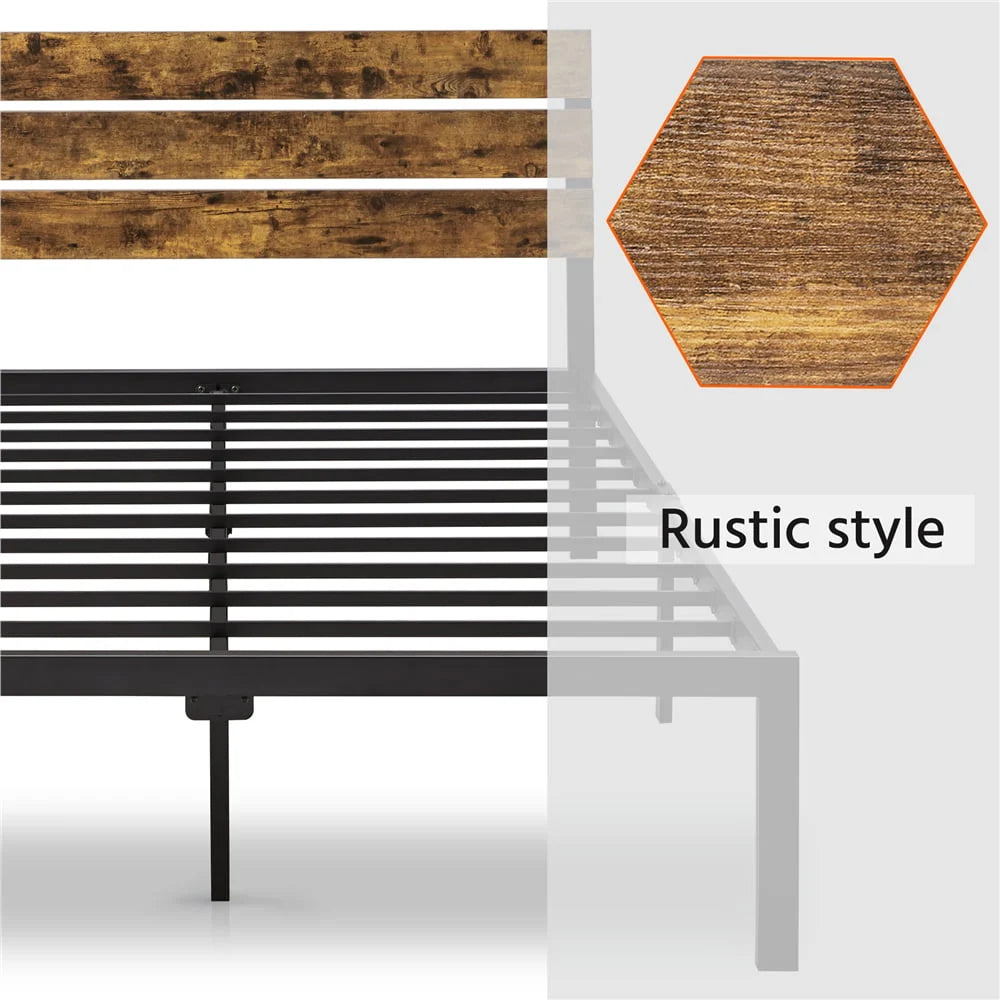 Easyfashion Metal Platform Queen Bed with Wood Headboard