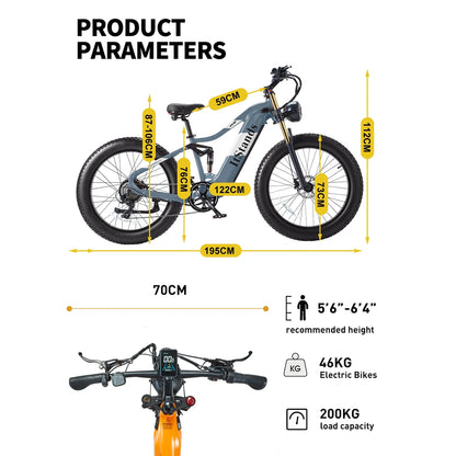 Dual Motors AWD 2000W Electric Bike for Adult 26'' UL2849 48V 30AH E-mountain bike 4.0 Fat Tire up to 35MPH&120Miles Long Range Off-road Ebike Dual Hydraulic Disc Brakes&Ful Suspension Electric Bicyc