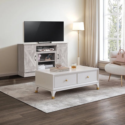 TV Stand for 65 Inch TV, Entertainment Center with Two Glass Barn Doors and Storage Cabinet Table, Farmhouse Style Media Console Table for Living Room(Coffee)