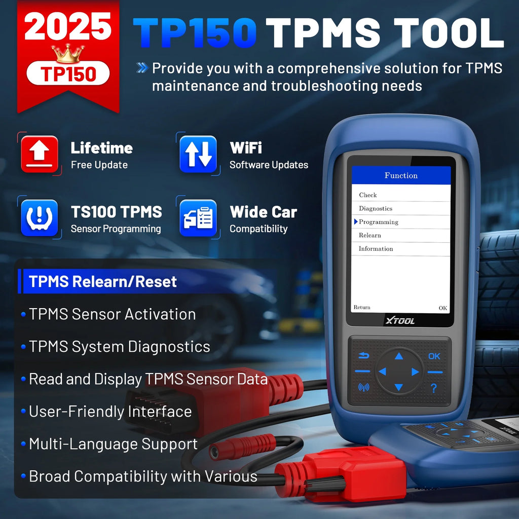 XTOOL TP150 TPMS Pr0gramming Tool, TPMS Relearn Tool, Activate/Relearn All Known TPMS Sensors (315/ 433MHz), Program XTOOL TS100 Sensors, TPMS Reset Diagnosis Tool