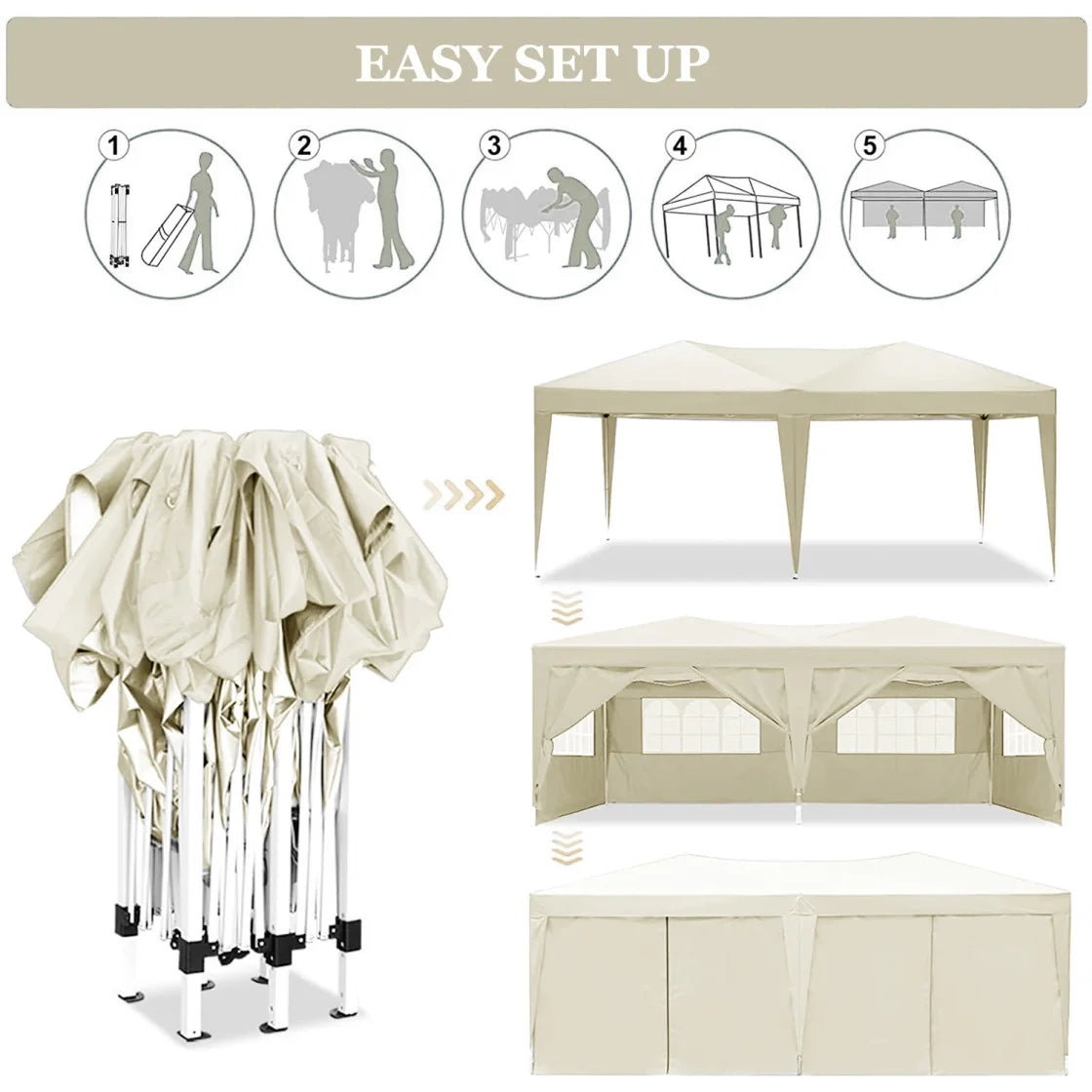 10'x20' Pop Up Canopy Tent with 6 Removable Sidewalls & Portable Rolling Bag �?Waterproof UPF 50+ Shade for Parties, Beach, Weddings & Camping
