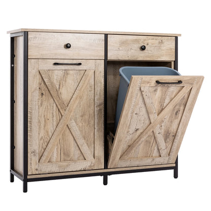 Eclife 20 Gallons Double Tilt Out Trash Cabinet Wood Tabletop, Upgrade Gray, WB010GY