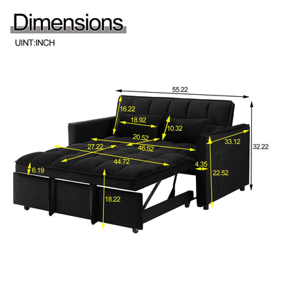Convertible Sofa Bed,3-in-1 Sleeper Sofa with Pull Out Bed,Sleeper Futon Couch Loveseat with Adjsutable Backrest and Pillows for Living Room,Black