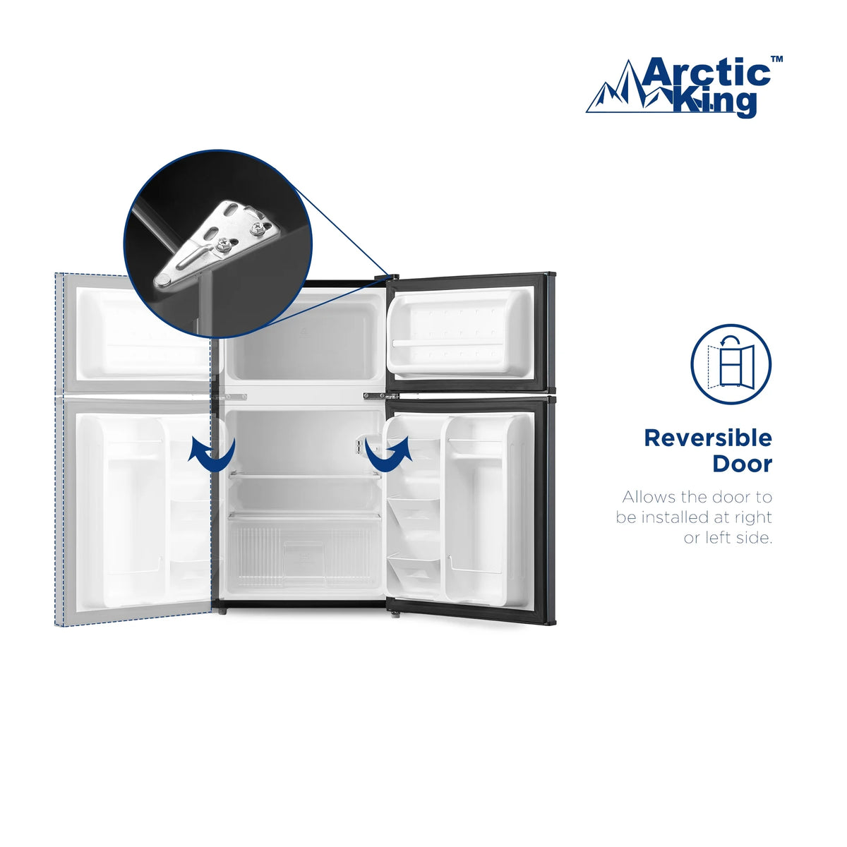 Arctic King 3.2 Cu ft Two Door Mini Fridge with Freezer, Stainless Steel, E-Star