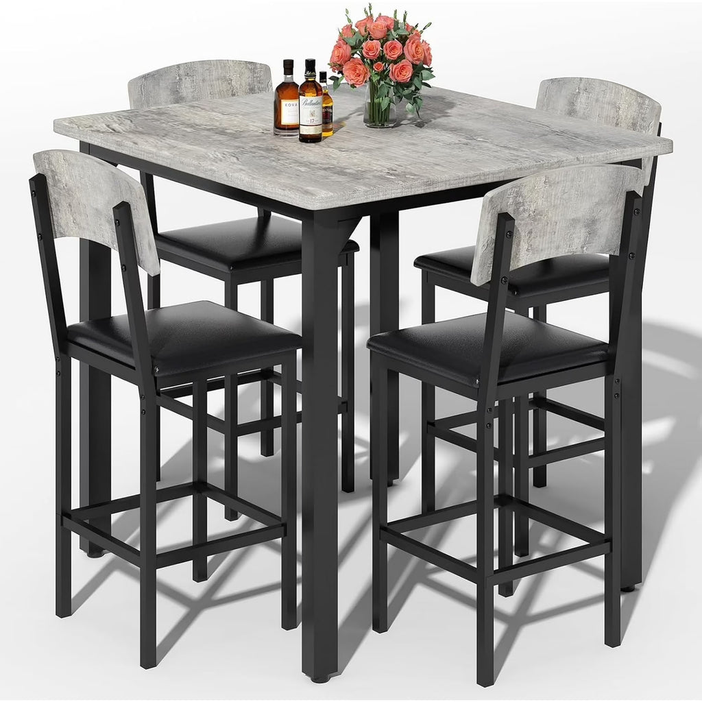Lamerge 4 Person Dining Table Set, Solid Wood Dining Table with 4 Upholstered Leather Chairs, Modern Kitchen Dining Room Dining Table Set for Small Spaces, Apartments, Kitchens, Dining Rooms. White