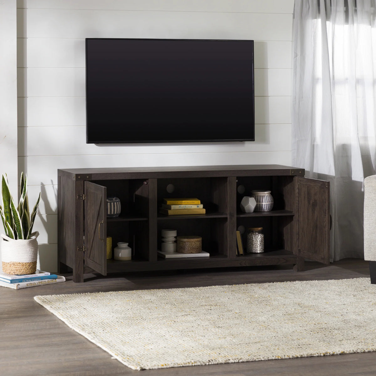 Walker Edison Modern Farmhouse Barn Door TV Stand for TVs up to 65", Grey Wash