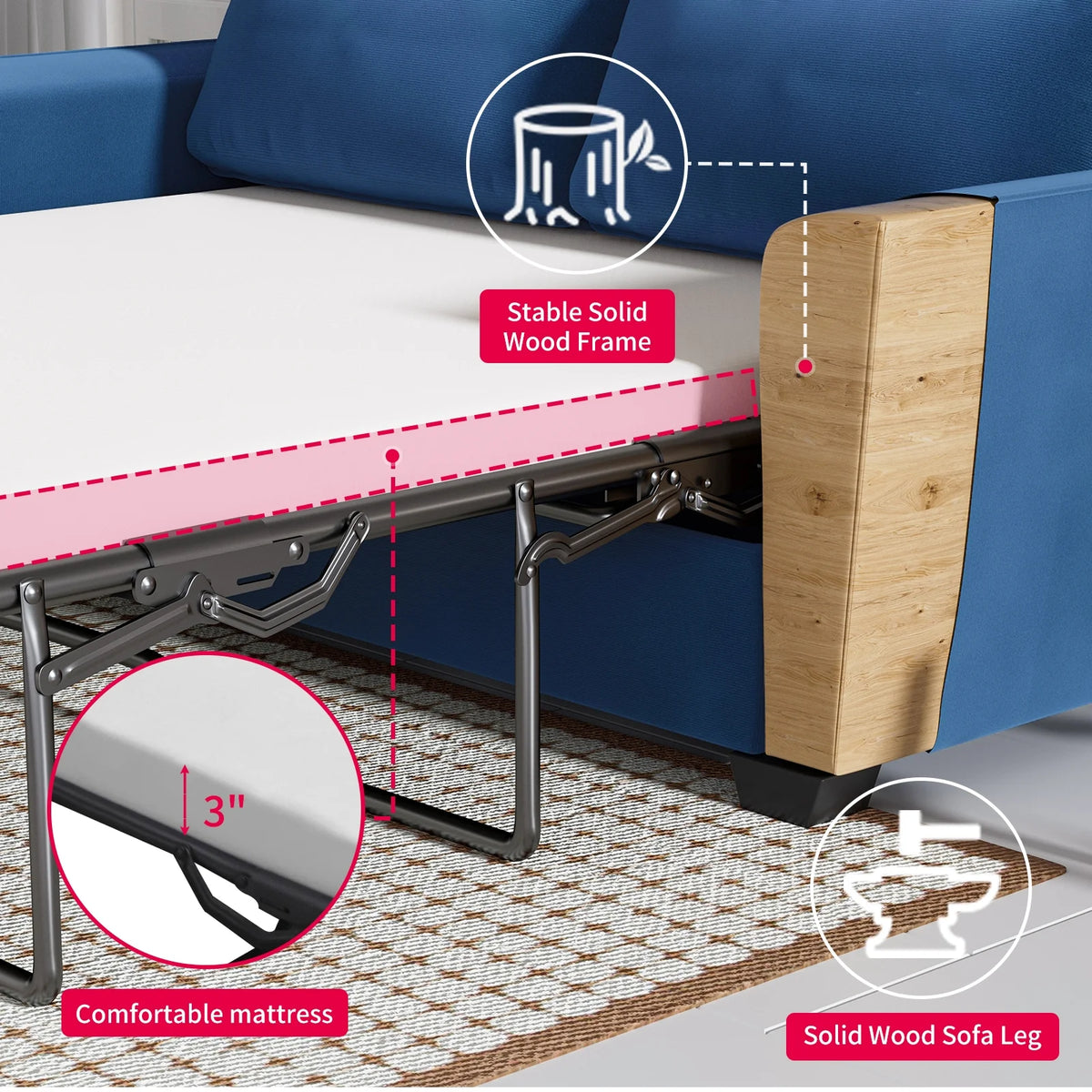 Mjkone Queen Pull Out Sofa Bed,Loveseat Sleeper Sofa with Mattress,2-in-1 Convertible Sleeper Couch,Dark Grey