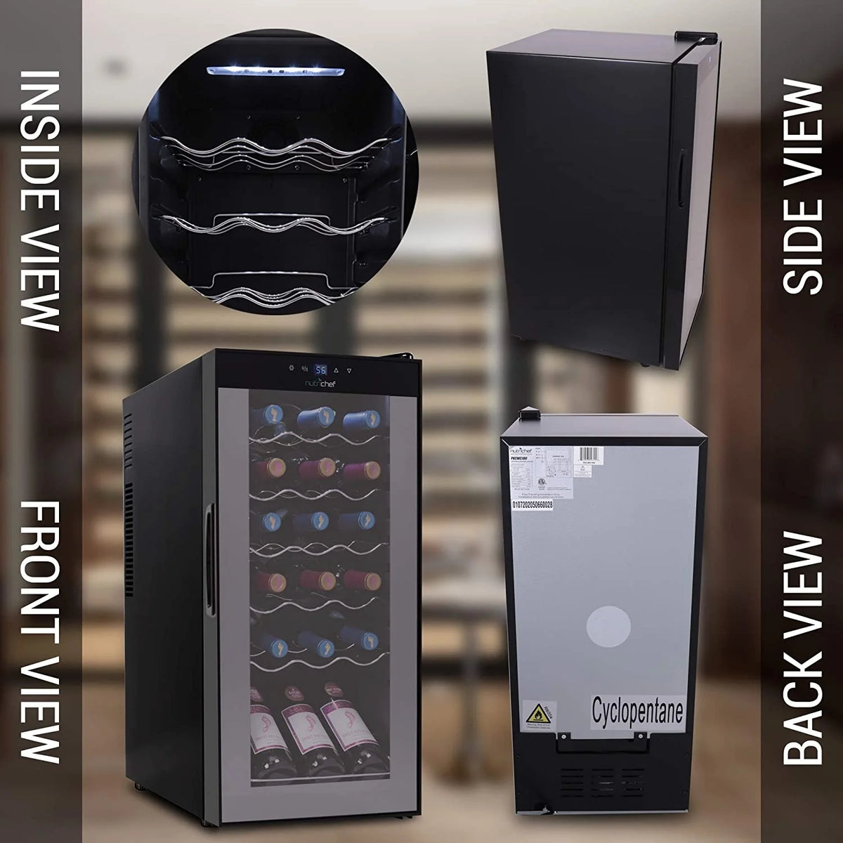 NutriChef Digital Electric 18 Bottle Thermoelectric Wine Chiller Cooler, Black