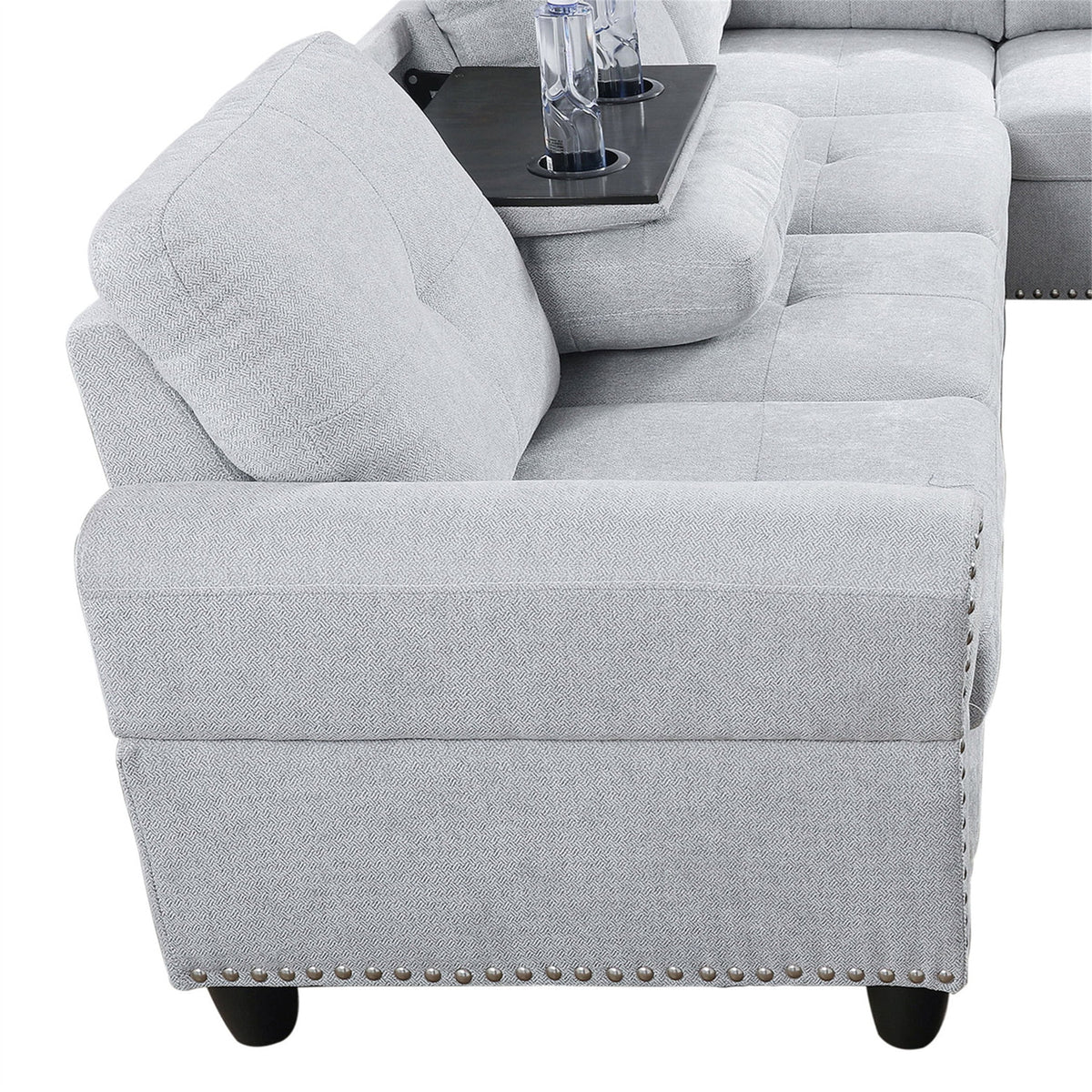 Aukfa 3 Piece Sectional Sofa, Living Room Couch with Storage Ottoman&Cup Holder, Linen, Right Hand, Purple