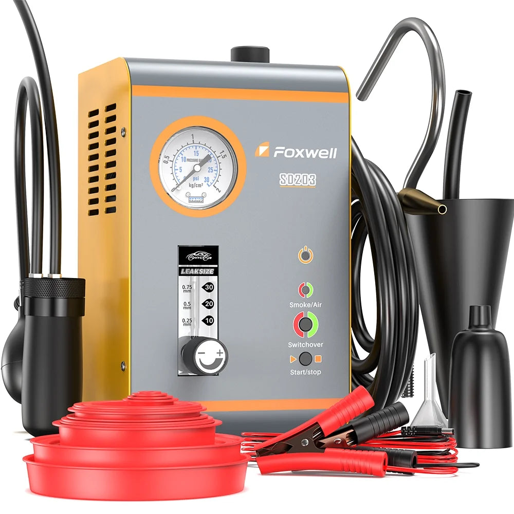 FOXWELL SD203 Automotive Smoke Machine with Pressure Gauge & Flow Meter, All Systems EVAP Vacuum Leak Detector