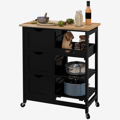 HOMCOM Rolling Kitchen Island Cart, Bar Serving Cart, Compact Trolley on Wheels with Wood Top, Shelves & Drawers for Home Dining Area, Grey