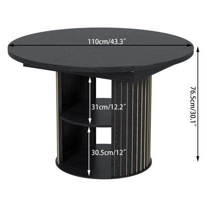 Extendable Dining Table for 4-6, Round Kitchen Table with Storage Shelf, Oval Dining Tables for Living Room (Walnut)