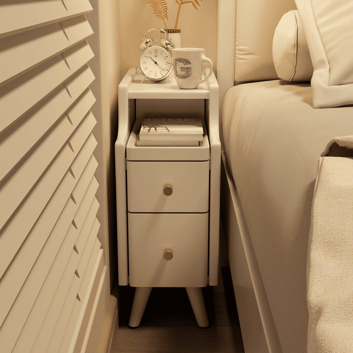 Small Nightstand,Solid Wood Nightstand with Drawers, Walnut Bedside Table for Bedroom