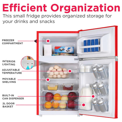 Frigidaire Retro 3.1 Cu ft Two Door Compact Refrigerator with Freezer, Red