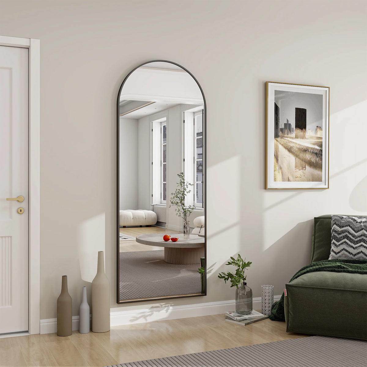 Anyrose 24"x65" Full Length Mirror with Arch-Top Standing Mirror Wall Mounted, Black