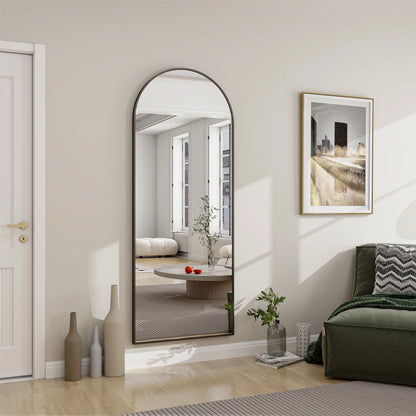 Anyrose 24"x65" Full Length Mirror with Arch-Top Standing Mirror Wall Mounted, Black