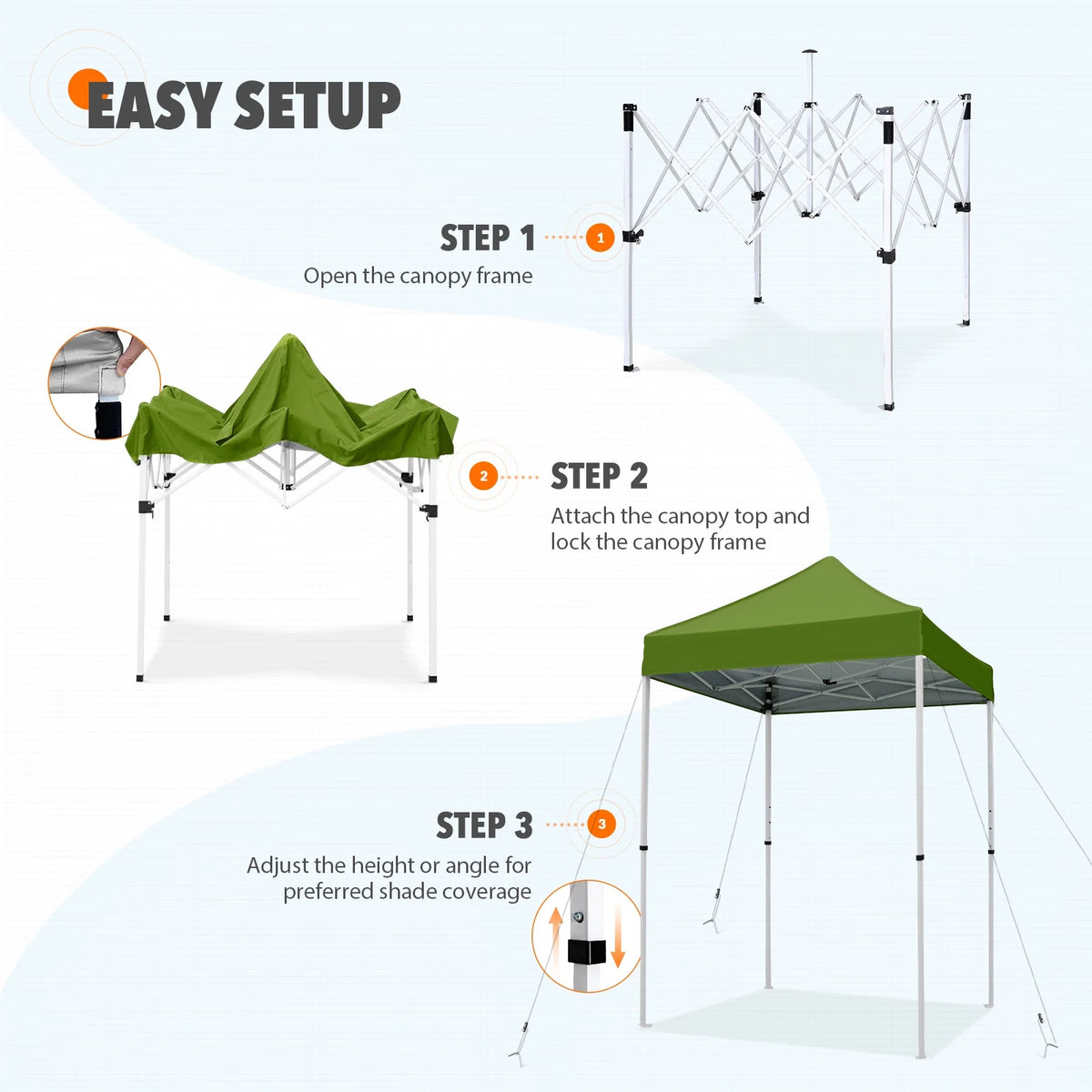 EAGLE PEAK 5x5 Pop Up Canopy Tent Instant Outdoor Canopy Easy Set-up Straight Leg Folding Shelter（Blue）