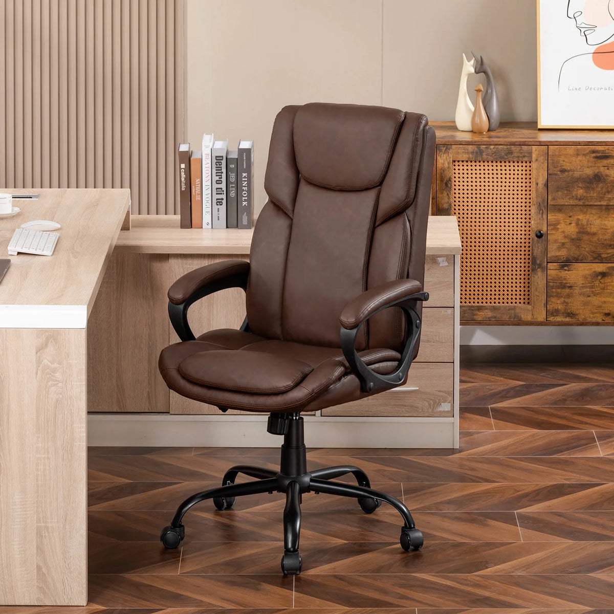 Mainstays Executive Ergonomic High Back Leather Home Office Desk Chair, Black