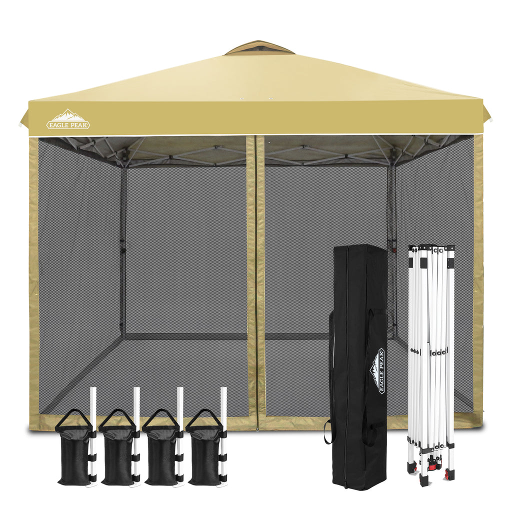 EAGLE PEAK 10 x 10 Outdoor Easy Pop up Canopy with Netting, Instant Screen Party Tent with Mesh Side Walls, American Flag