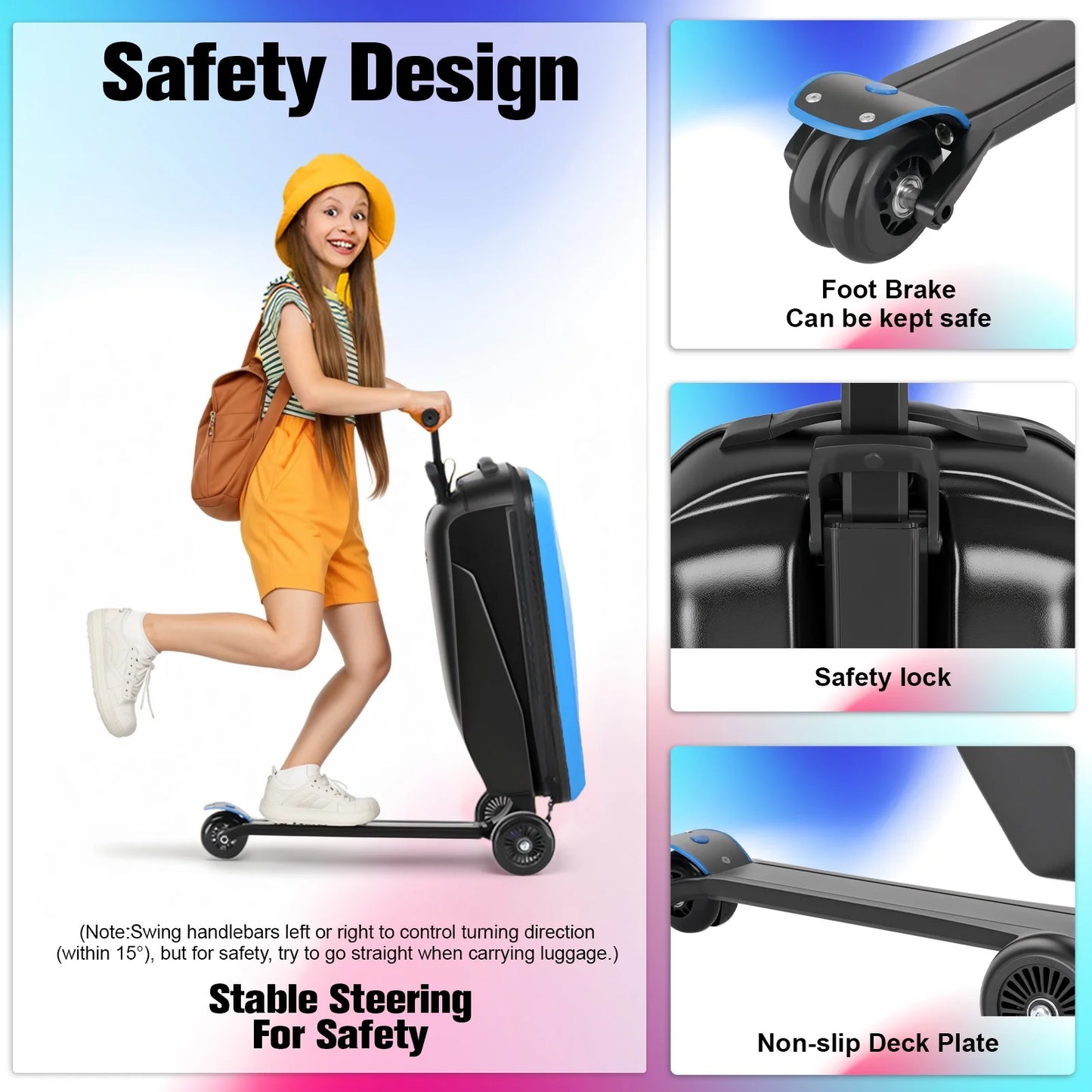 Advwin Scooter Luggage for Kids & Adults, Hardside Ride on Suitcase for Kids Ages 4-15 Multifunctional Lightweight Foldable Carry on Luggage with Wheels Ride on for Children Teenagers, Pink
