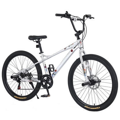 Aukfa 26" Freestyle BMX Bikes,Kids Mountain Bike for Boys Girls,Shimano 7 Speed,Double Disc Brakes,Blue