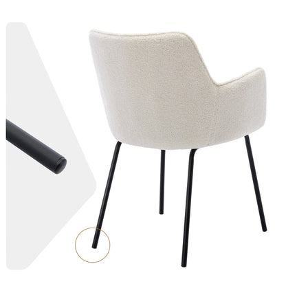 Zesthouse Teddy Sherpa Dining Chairs Set of 2, Modern Boucle Fabric Small Accent Armchairs, Leisure Chairs for Living Dining Room, Cream