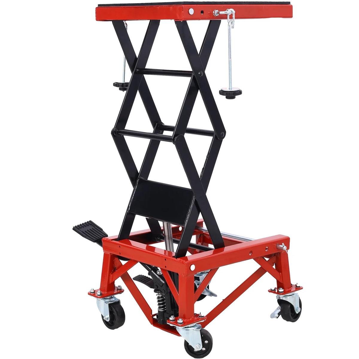 Kojooin Heavy Duty Hydraulic Motorcycle Lift Jack Table, Scissor Lift Stand Foot Operated ATV Dirt Bike Scissor Stand with 4 Wheels, Lifting Range 13.78-34.25 Inches