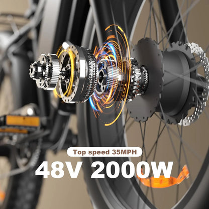 2000W Electric Bike for Adults 48V 22.4AH Ebikes 35MPH Mountain Ebike  26" Fat Tire