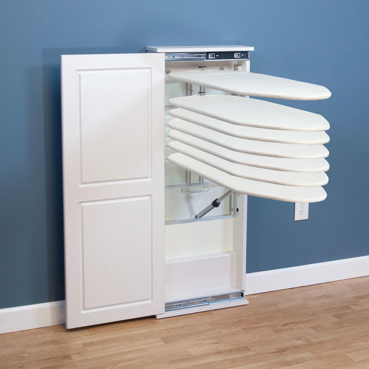 Household Essentials Iron a??n Fold Wall Ironing Board Cabinet, Built-In Ironing Board, Sturdy MDF, Melamine Cabinet, 7 Height Settings, Mounts Securely to Wall, Includes Pad with Cover, White