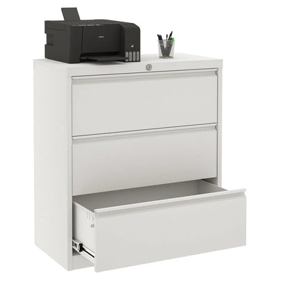 Supeer Four Drawer Metal Lateral File Cabinet, Storage White File Cabinet with Large Deep Drawers, Locking Wide File Cabinet for School, Office, Home,  Assembly Required