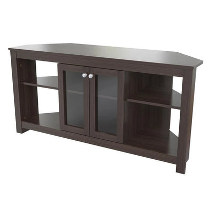 Inval Corner Laminate 60�� TV Stand with Glass Doors, White