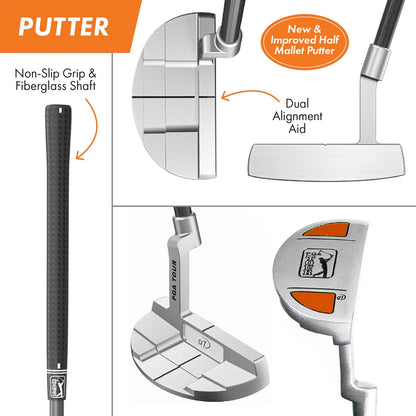 PGA Tour Right-Handed 10 Piece Kids Golf Club Stand Bag Set; Player Height 4'8 - 5'2", Ages 8-12
