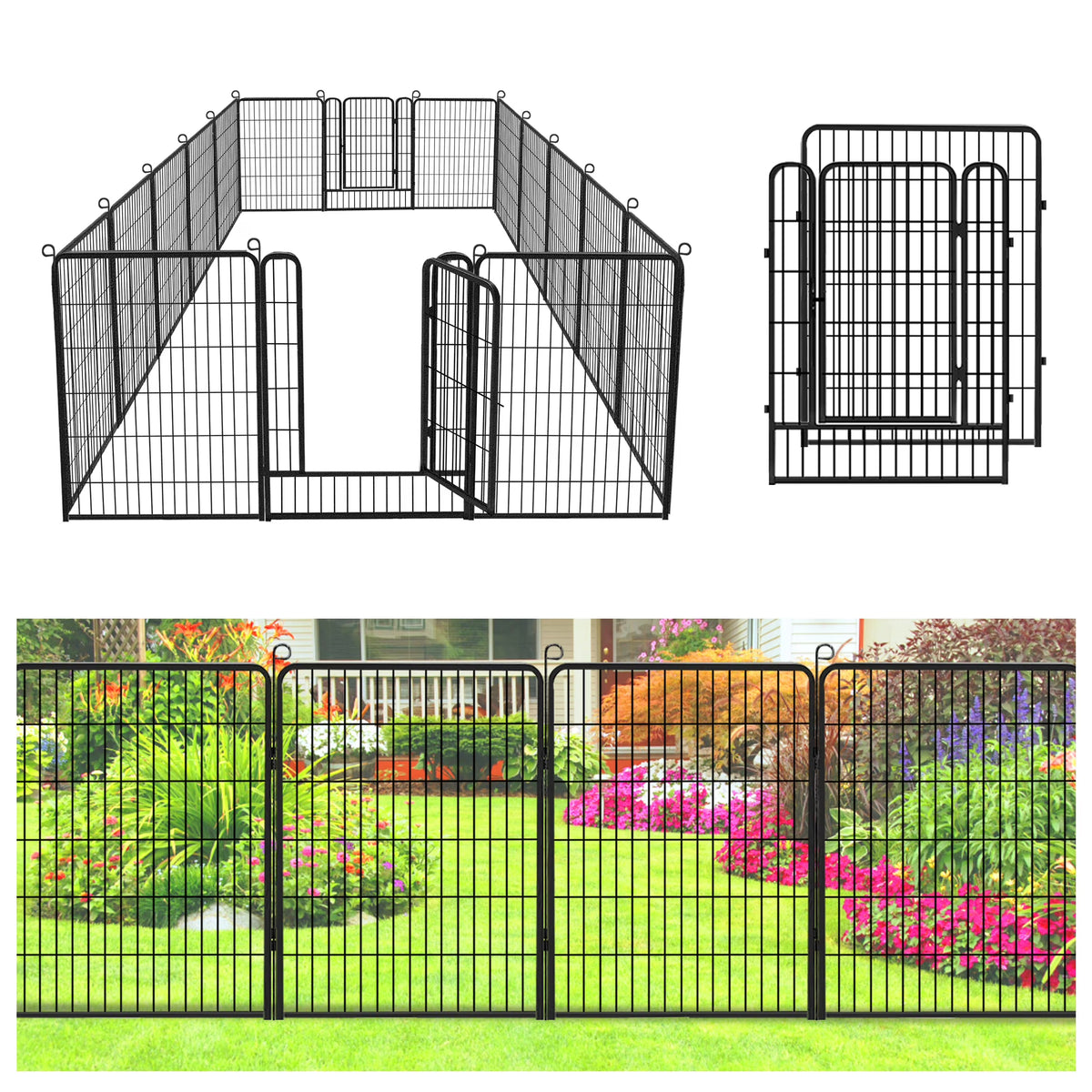 Jhsomdr Decorative Garden Fence 10 Panels Animal Barrier Fence 40" Height Metal No Dig Fence for Yard Patio