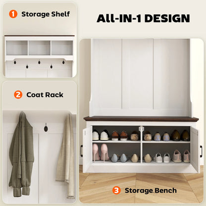 HOMCOM Hall Tree with Shoe Storage, Coat Rack with Shoe Bench, White